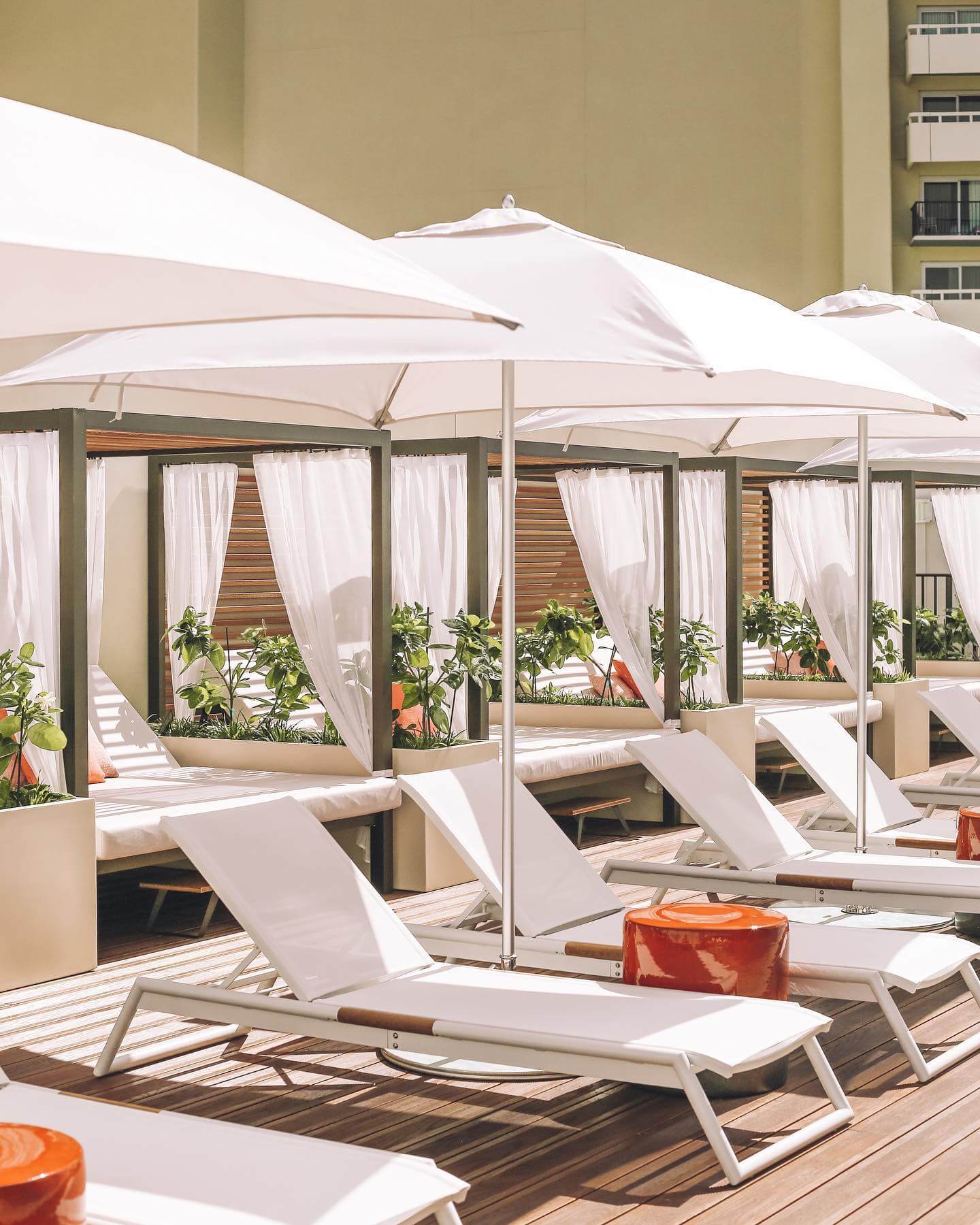 Poolside lounge area at Halepuna