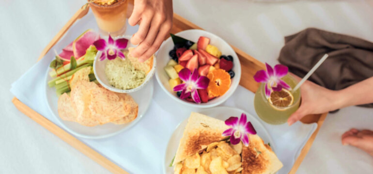 Closeup of a cabana meal at Halepuna